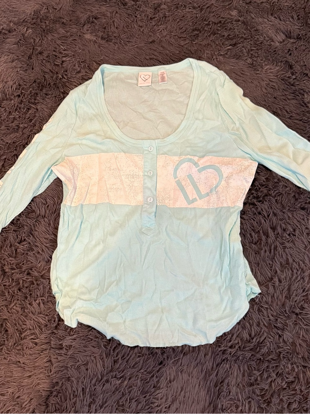 Mint Green Henley with White Chest Stripe and Heart Logo